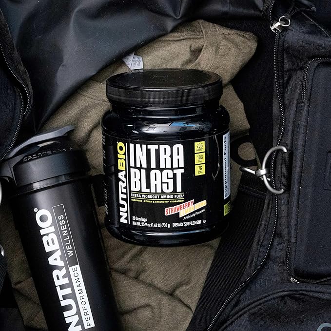 NutraBio Intra Blast Bcaa Powder Amino Acid Supplement, Electrolyte & Hydration Blend, Intra, Pre Workout & Muscle Recovery, 20g Eaa Amino Acids Powder, 5g Glutamine- Strawberry Lemon Bomb, 30 Serving