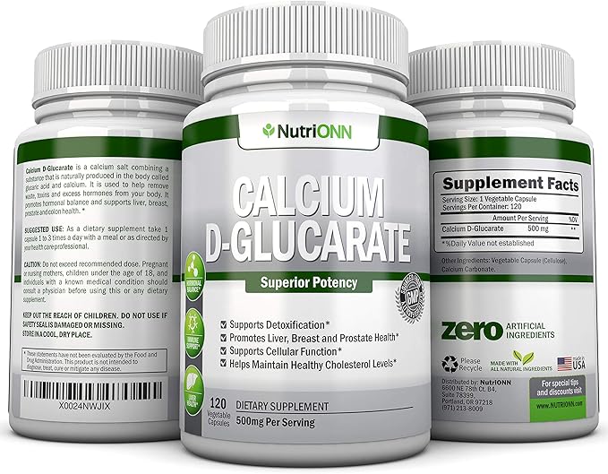 Calcium D-Glucarate - 500mg - 120 Vegetable Capsules - Superior Potency to Support Cleansing Processes, Estrogen Metabolism & Hormonal Balance - Helps with Prostate, Breast & Colon Health