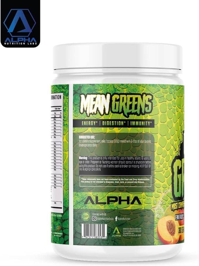 Mean Greens - Sports Greens + Reds Advanced Superfood Immunity and Gut Health | Cordyceps | Delicious Peach Mango Flavor - 30 Servings
