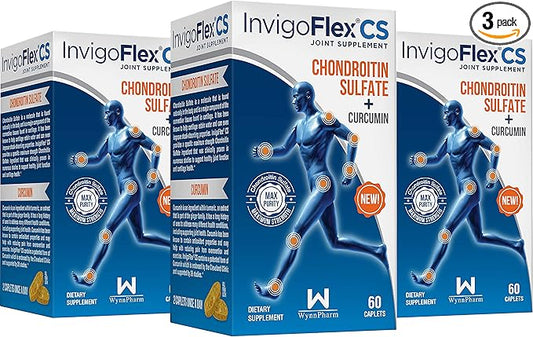 INVIGOFLEX Chondroitin Sulfate with Turmeric Curcumin Non GMO for Knee, Hand, Back & Hip Premium Joint Supplement CS - 3 Pack