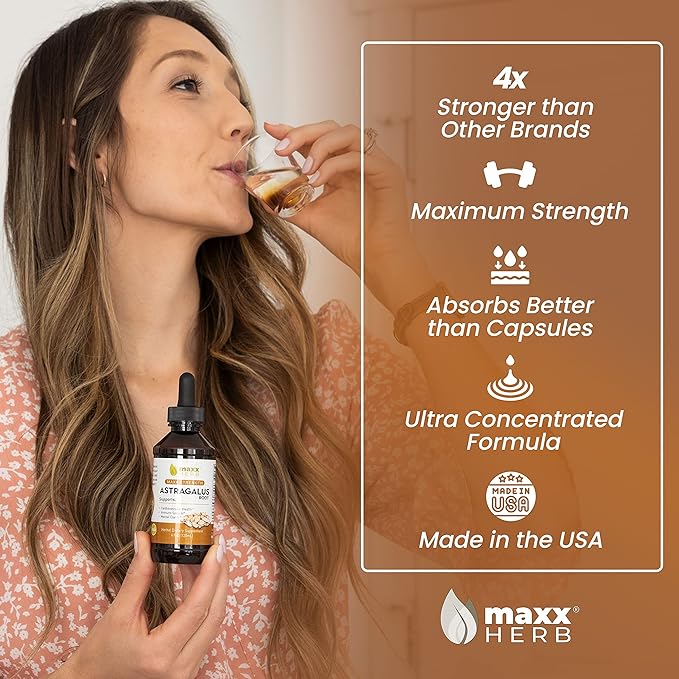 Maxx Herb Astragalus Root Extract - Max Strength Liquid Tincture Absorbs Better Than Capsules or Powder, for Immune Support and Mental Clarity - 4 Oz Bottle (60 Servings)