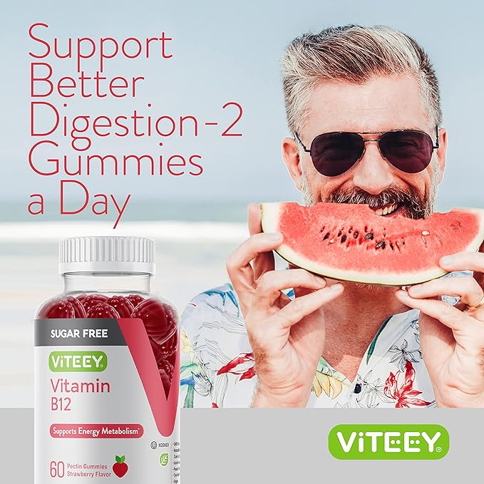 Vitamin B12 Gummies for Adults & Teens 1000mcg, Sugar Free - Good for Energy, Metabolism, Natural Energy Support - Vegan, Gelatin Free, Gluten Free, GMO Free - Tasty Chewable Strawberry Flavored Gummy