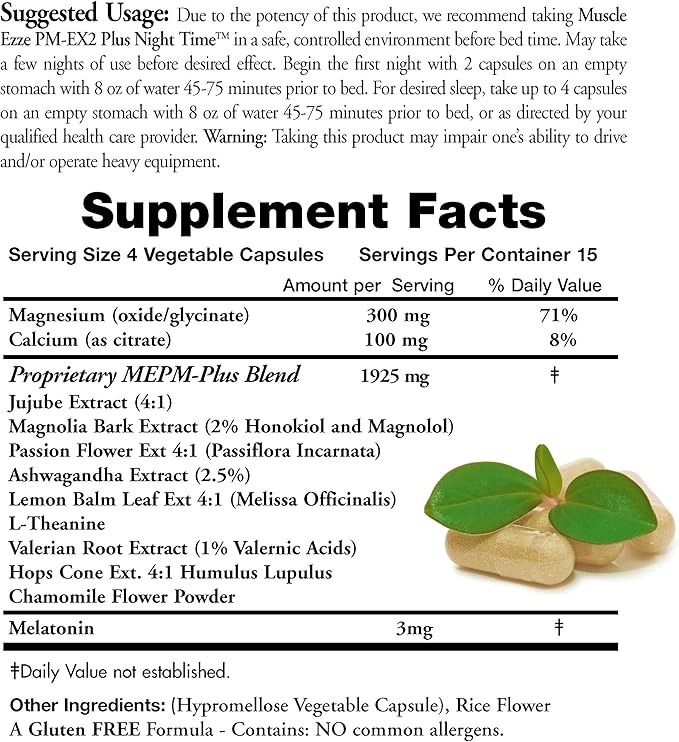 Muscle Ezze PM Plus Night Time Capsules by Doctors Nutra - Nighttime Use - Gluten-Free - 60 Capsules