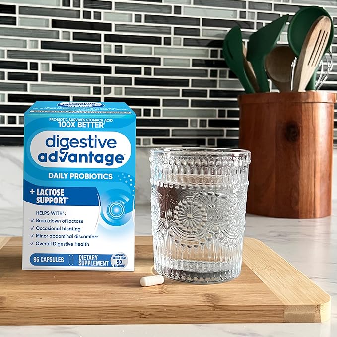 Digestive Advantage Lactose Defense Capsules (96 Count In A Box), Helps Breaks Down Lactose and Defend Against Digestive Upset, Supports Digestive and Immune Health, CFUs