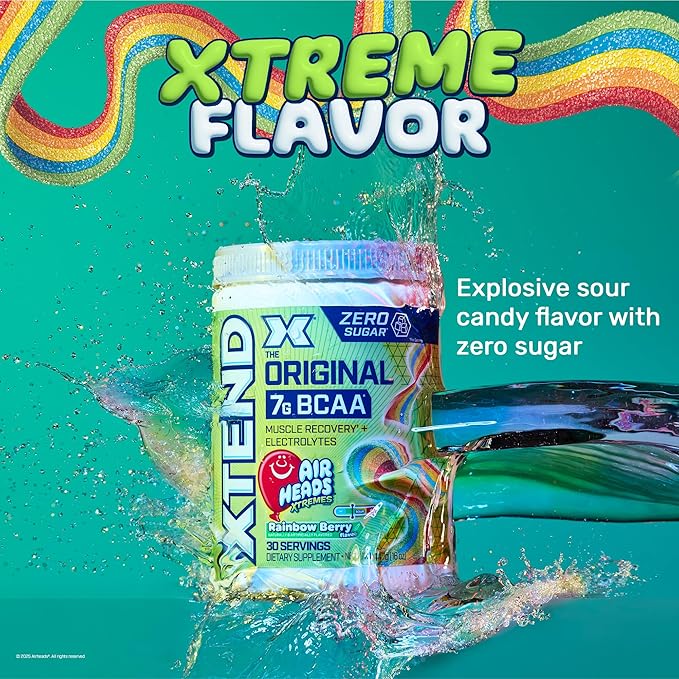 Original BCAA Powder Airheads Rainbow Berry Flavor, 7g BCAA and 2.5g L-Glutamine, Sugar Free Post Workout Muscle Recovery Drink with Amino Acids for Men & Women, 30 Servings