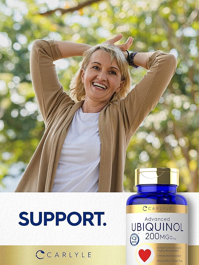 Carlyle Ubiquinol 200mg | 60 Softgels | CoQ10 Supplement | Highly Bioavailable | Non-GMO, Gluten Free