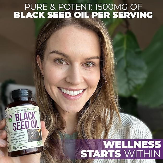 Black Seed Oil Capsules | Cold Pressed Blackseed Oil. Provides Vitamin E & Omega 3 6 9. High Potency (1500mg) for Immune Support, Antioxidants, Digestion, Hair Skin and Nails. Vegan. Non-GMO. 90 Caps