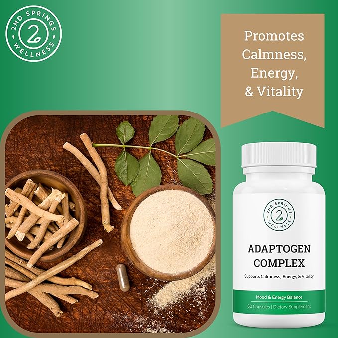 Adaptogen Complex Calmness, Energy and Vitality Booster - Ashwagandha, Schisandra, Astragalus, Ginseng, Rhodiola, and More - Promotes Balance, Focus, and Overall Well-Being - 60 Ct