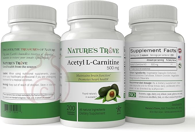 Nature's Trove Acetyl L-Carnitine (ALCAR) 500 mg 200 Vegetarian Capsules
