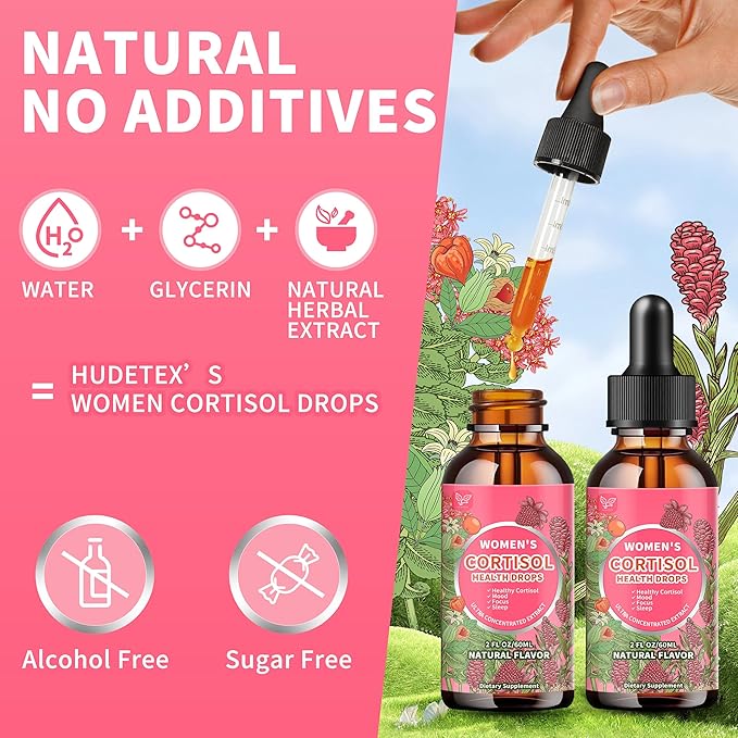 Cortisol Supplements for Women Liquid Drops,Cortisol Manager with Ashwagandha,L-theanine,Phosphatidylserine,Rhodiola Rosea for Mood Support,Adrenal Balance,Sleep,Vegan,Natural Flavor,4 Fl Oz
