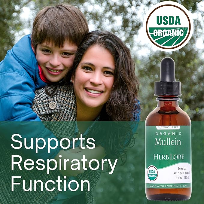 Herb Lore Organic Mullein Tincture Drops - Mullein Leaf Extract for Lungs - Safe for Kids - Alcohol Free (2 fl oz)