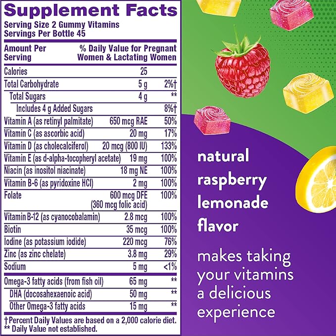 Vitafusion PreNatal Gummy Vitamins & Vitamin D3 Gummy Vitamins for Bone and Immune System Support, Peach, BlackBerry and Strawberry Flavored, 50 mcg Vitamin D, 75 Day Supply, 150 Count