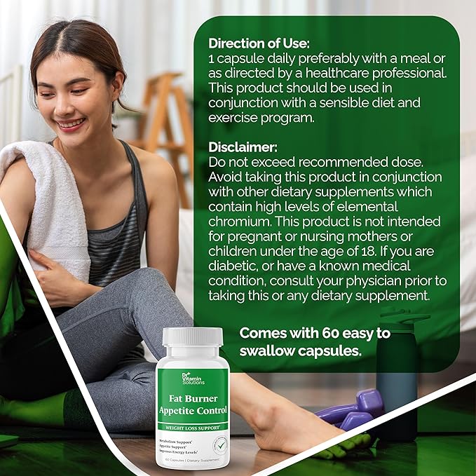 Dr. Vitamin Fat Burner & Appetite Control Weight Loss Supplements for Women & Men - Metabolism Booster w/L-Carnitine, CLA, Chromium - Appetite Suppressant for Weight Loss - 60 Belly Fat Diet Pills