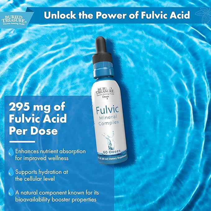 Buried Treasure Fulvic Mineral Drops - Concentrated Fulvic Acid Delivering Trace Mineral Drops as a Colloidal Minerals Liquid Supplement - Supporting Energy with Trace Minerals Electrolytes - 2 fl oz