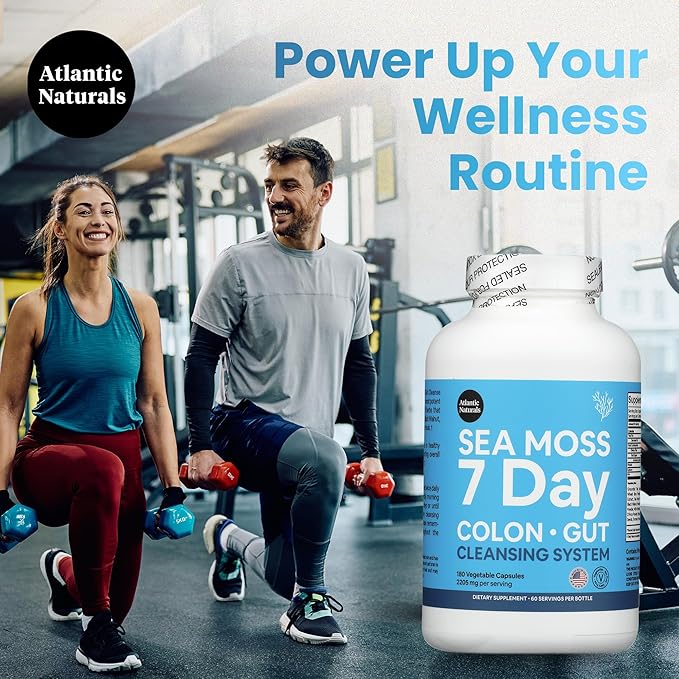 Atlantic Naturals Sea Moss 7-Day Colon & Gut – with Psyllium Husk Senna Powder, Golden Flax, Turmeric & Herbs for Digestive Health, Bloating, & Natural Flushing for Women & Men - 180 Capsules.
