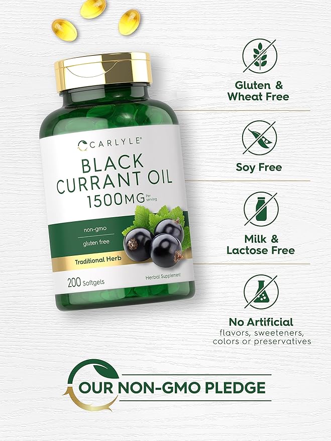 Carlyle Black Currant Oil Softgels | 1500mg | 200 Count | Non-GMO and Gluten Free Formula | Black Currant Seed Oil