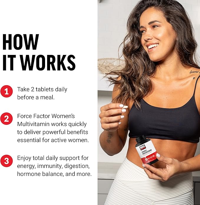 Force Factor Women’s Multivitamin, Multivitamin for Women to Support Hormone Balance, Energy, Immunity, and Gut Health, with 20 Vitamins & Minerals, Ashwagandha, Chasteberry, and More, 60 Tablets
