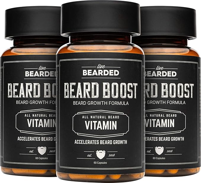 Live Bearded Beard Boost - Hair Growth Multivitamins with Biotin 10,000mcg, Vitamins C, E and Zinc - Thick, Strong, Full Grow Support - Made in The USA | 90-Day Supply