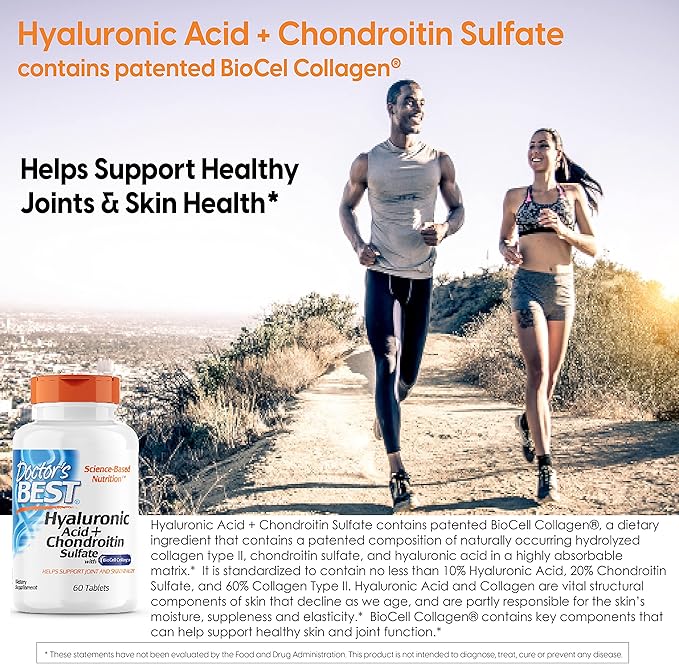 Doctor's Best Hyaluronic Acid with Chondroitin Sulfate, featuring BioCell Collagen, Non-GMO, Gluten Free, Soy Free, Joint Support