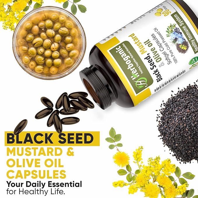 Black Seed, Mustard and Olive Softgels Capsules - 90 - Count - Blended with Other Herbal Products-Supports Overall Health welness and Immunity.