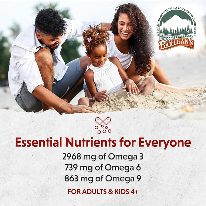Barlean's Strawberry Banana Omega 3 Liquid Flaxseed Oil with 2,968 mg Vegan Omegas 3 6 9, Smoothie Supplements for Kids and Adults, Non-GMO and Gluten Free, 16 oz