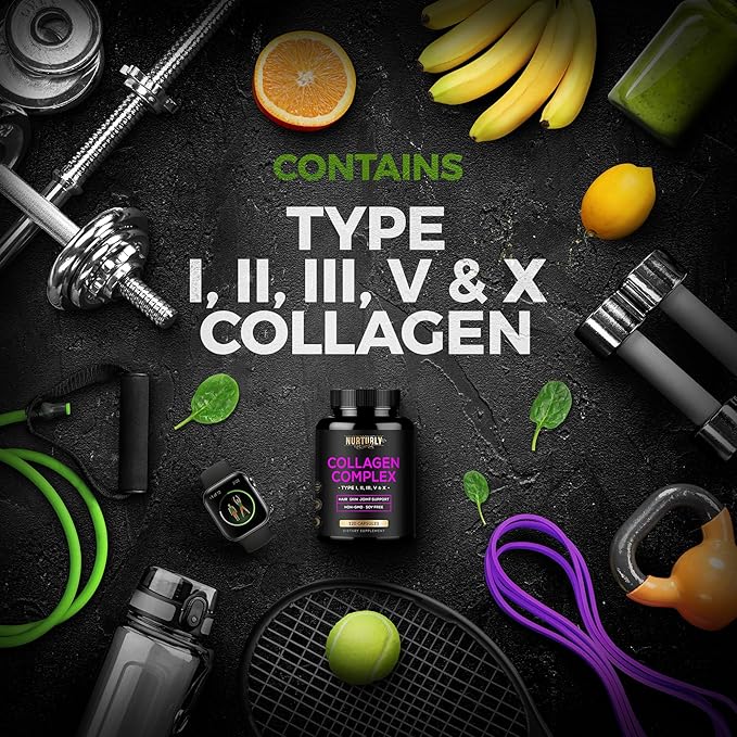 Multi Collagen Peptides Powder Capsules - Hydrolyzed Collagen Peptides Types (I, II, III, V & X) - Collagen Supplements for Hair, Skin & Nails - 120 Capsules