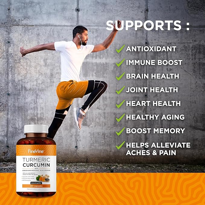 Turmeric Curcumin with BioPerine Black Pepper and Ginger - Made in USA - 120 Vegetarian Capsules for Advanced Absorption, Joints Support