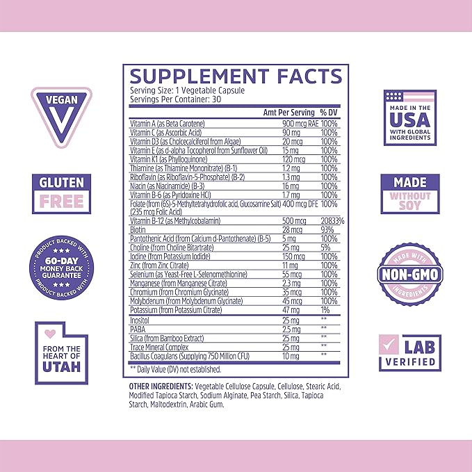 Zhou Daily Boost - Probiotic Multivitamin for Women & Men, Immune Support, Antioxidant & Eye Health Supplement with Vitamin A, Vitamin C, Biotin & Folate for Adults - 30 Veggie Capsules