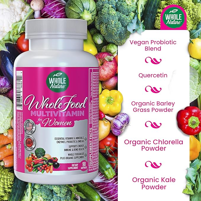 Whole Food Multivitamin for Women - with B12 Methyl Folate, Womens Multi Vitamin Minerals, Probiotics and Omegas. Vegan Vitamins for Women. Non GMO Daily Supplement Plus- 90 Capsules