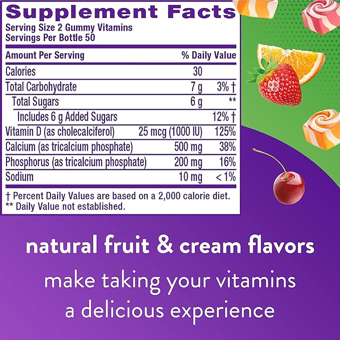 Vitafusion Omega-3 Gummy Vitamins, Berry Lemonade Flavored, Heart Health Vitamins(1) & Chewable Calcium Gummy Vitamins for Bone and Teeth Support, Fruit and Cream Flavored