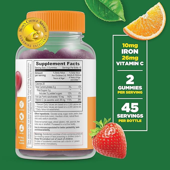 Lifeable Iron & Vitamin C Kids + Zinc 25mg Kids, Gummies Bundle - Great Tasting, Vitamin Supplement, Gluten Free, GMO Free, Chewable Gummy