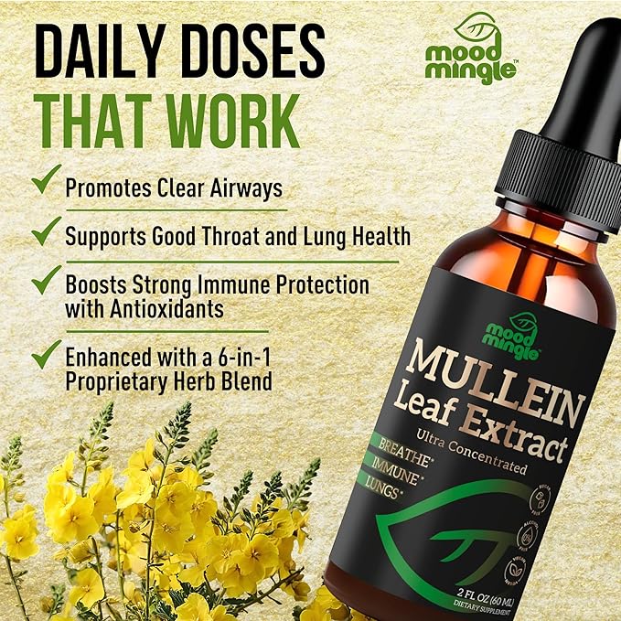 Mullein Leaf Extract for Lungs - Mullein Drops for Respiratory Health Support Lung Detox Cleanse - Vegan Sugar-Free Gluten Free - Liquid Supplement for Men Women 2fl. oz (60ml) (1 Pack)