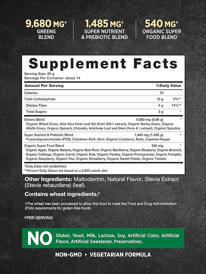Nature's Truth Super Greens Superfood Powder Supplement | Fruit & Vegetables Blend | Juice & Smoothie Mix | 9.88 oz | Vegan, Non-GMO & Gluten Free