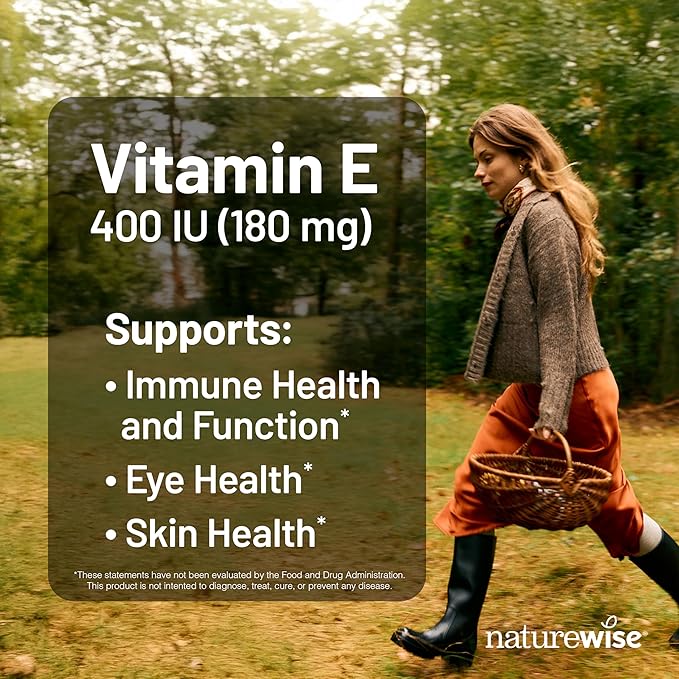 NatureWise Vitamin E 400 IU Softgels (180mg DL-Alpha) - Dairy, Gluten, and Soy Free, Non-GMO Antioxidant Dietary Supplement for Skin, Heart, Eye, and Immune Health Support - 2-Month Supply, 60 Count
