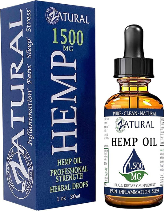 Zatural 1,500mg Hemp Oil Drops: Hemp Seed Oil | Rich in Omega 3 & 6 (1,500mg Natural)