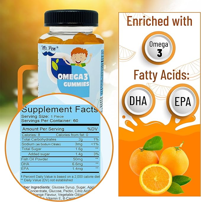 60 Gummies | 2 Months Supplies | Tasty Orange Flavor | 4+ Years | Omega-3 with EPA & DHA, Omega 3 for Kids, Omega 3 Gummies, Fish Oil Gummies, Omega-3 Fatty Acids Gummies