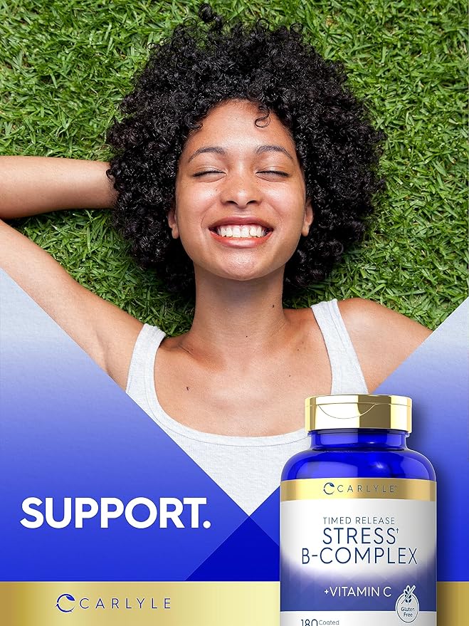Carlyle Stress B-Complex Vitamin | 180 Vegetarian Caplets | with Vitamin C | Non-GMO & Gluten Free Supplement