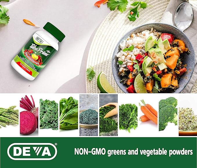 DEVA Tuba Prime Vegan Multivitamin Iron-Free - High-Potency Vitamin & Mineral Dietary Supplement - Antioxidants, Fruit & Vegetable Blend, Super Mushrooms, Probiotics, Prebiotics, Seeds, Herbs 90 Tabs