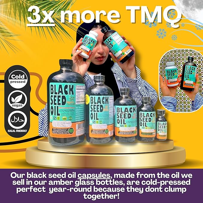 Black Seed Oil Capsules 1000mg - Lab Tested Turkish Nigella Sativa with 3X Thymoquinone (90 Softgels) - USA Made, Cold-Pressed Kalonji Oil - Pure Non-GMO Sweet Sunnah for Hair, Brain & Immune Support