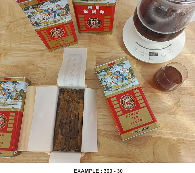 Pocheon 300g Korean Canned Dried Panax Red Ginseng 14 Roots 6Years Good Grade 300-20, Natural Immune Support