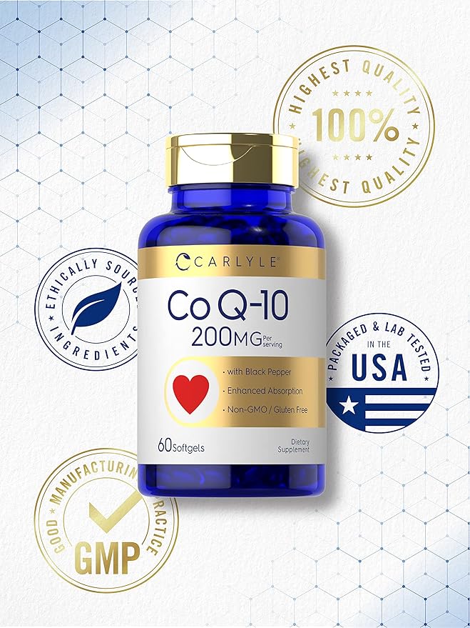Carlyle CoQ10 200mg Softgels | 60 Count | with Black Pepper | Enhanced Absorption | Non-GMO, Gluten Free Supplement