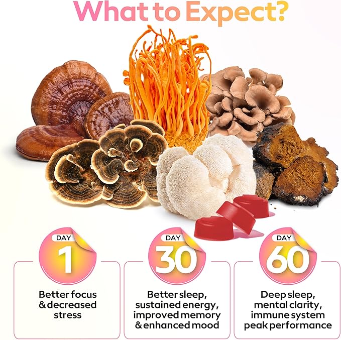 Troop Daily Super 6 Blend Mushroom Gummies for Adults and Children - Immunity, Vitality, Mood, Balance, Gut Health, Energy Supplement with Triple Extracted Fruit Body Blend - Vegan, 60 Count