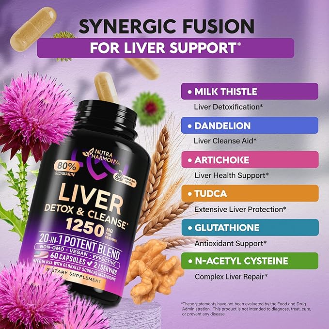 Liver Cleanse Detox & Repair - Milk Thistle | Dandelion | Artichoke | TUDCA | Glutathione & NAC - Effective Liver Health Supplement | 80% Silymarin - Laboratory Tested, Vegan - Made in USA 60 Capsules