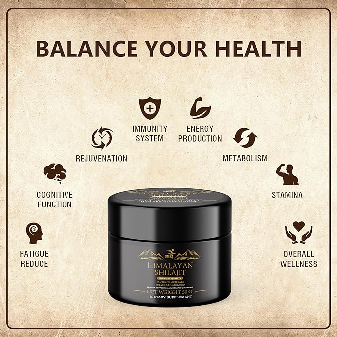 Shilajit Pure Himalayan Shilajit Resin - Gold Grade 100% Pure Shilajit with Fulvic Acid & 85+ Trace Minerals Complex for Energy & Immune Support - 50g