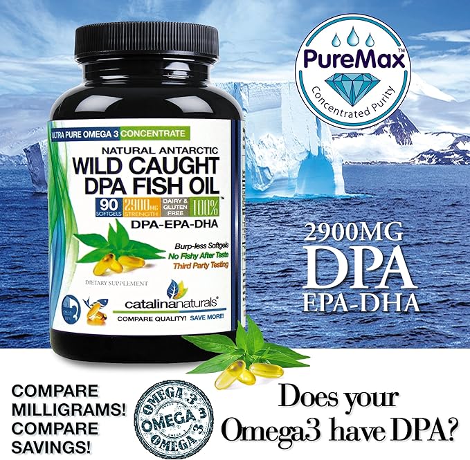 Wild Caught Omega-3 DPA Fish Oil - 2900 mg with More DPA, EPA & DHA - 90 SoftGels – Triple Strength Burp-Free