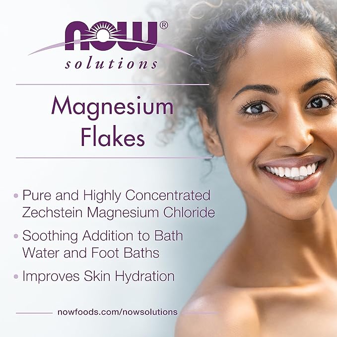 NOW Foods Solutions, Magnesium Flakes, 100% Pure, from the Ancient Zechstein Seabed, Highly Concentrated, 54-Ounce