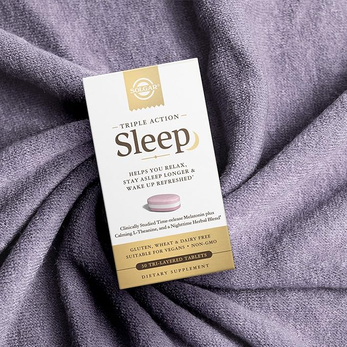 Solgar Triple Action Sleep, 30 Tri-Layer Tablets - Time-Release Melatonin & L-Theanine Plus Herbal Blend - Helps You Relax, Fall Asleep Fast & Stay Asleep Longer - Non-GMO, Gluten Free - 30 Servings