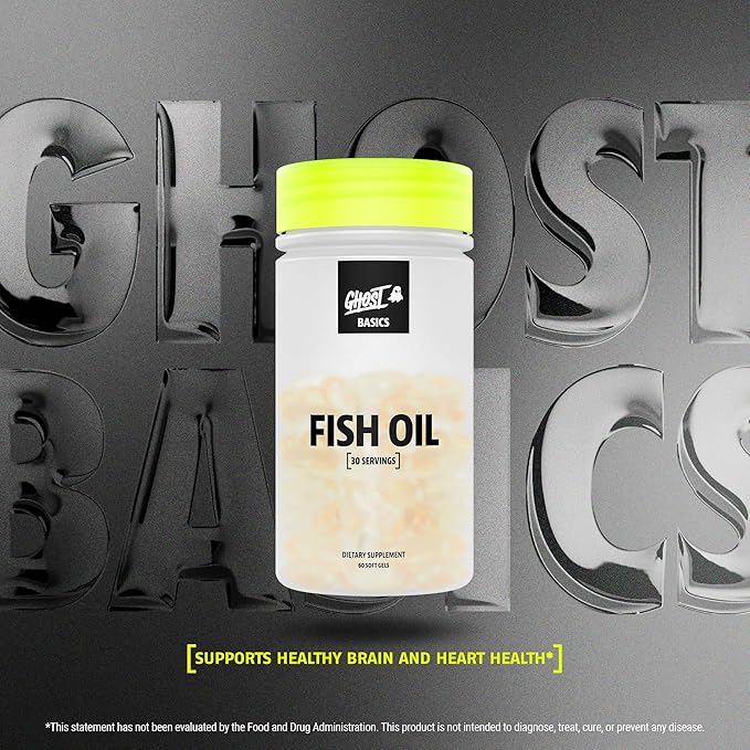 GHOST Basics Fish Oil Supplement, 3000MG Daily Omega 3 Fatty Acids with DHA & EPA for Brain, Heart Health & Immunity Support - Gluten-Free & Soy-Free - 60 Enteric Coated Softgels