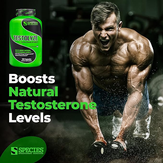 Species Nutrition Testolyze Natural Testosterone Booster, Made with 1250mg Tribulus, DIM, Indole 3 Carbinol, Saw Palmetto, T Booster, Supplement for Bodybuilding, Increased Libido 180 Caps