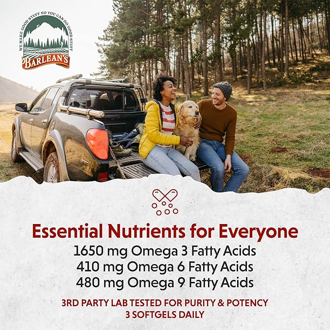 Barlean's Flaxseed Oil Softgels, Cold-Pressed Flax Seed Supplement with 1,650 mg ALA Omega-3 Fatty Acids, 1000mg, 250 ct